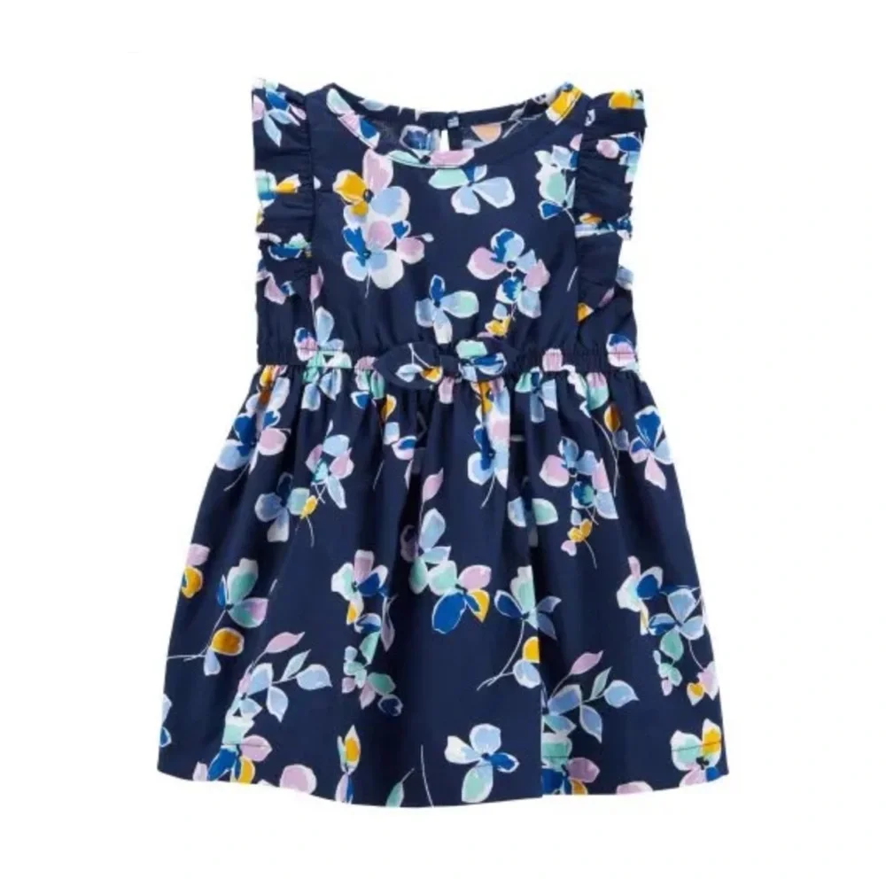 NWT Carters Navy Blue Floral Ruffle Sleeve Dress Toddler Size 4T NEW